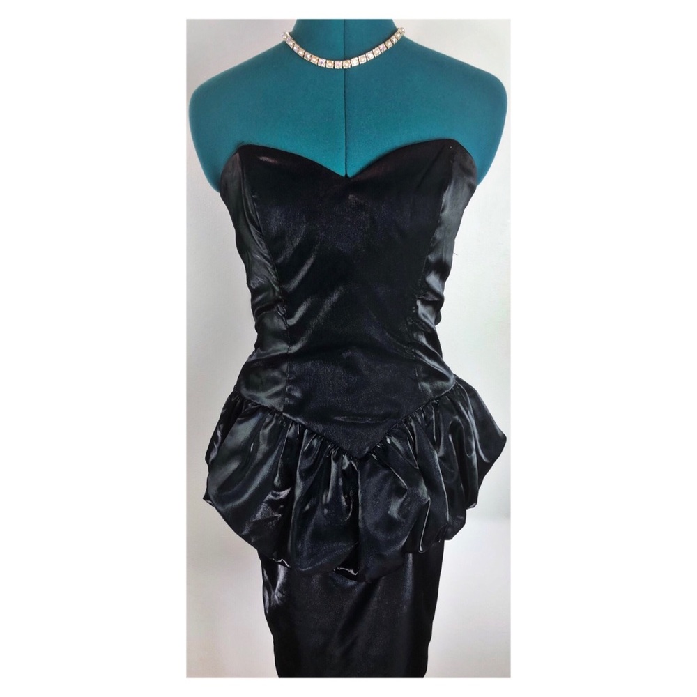 VTG 80s Roberta Strapless Metallic Lame Prom Dress With Bow